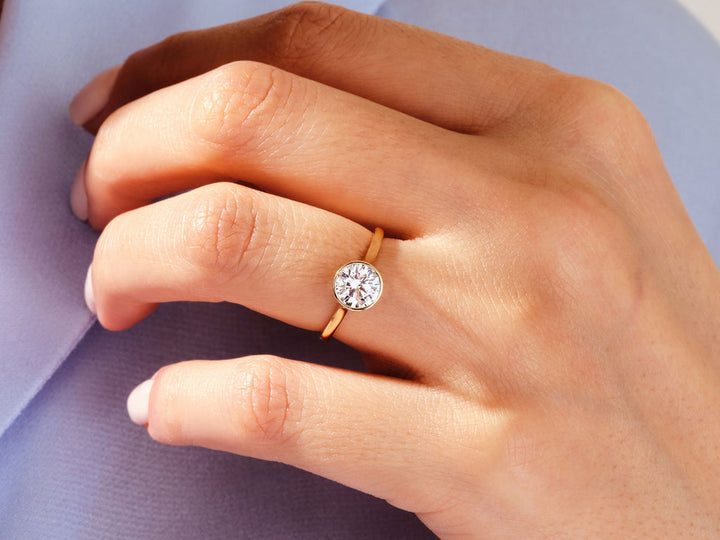 1.0CT Round Lab Grown Diamond Bezel Engagement Ring For Women