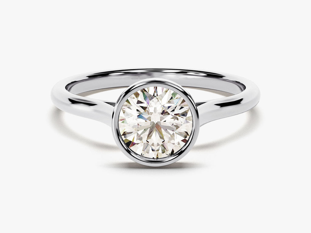 1.0CT Round Lab Grown Diamond Bezel Engagement Ring For Women