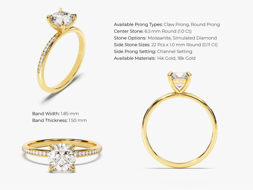1.0CT Round Lab Grown Diamond Channel Engagement Ring For Women
