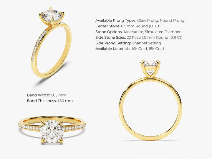 1.0CT Round Lab Grown Diamond Channel Engagement Ring For Women