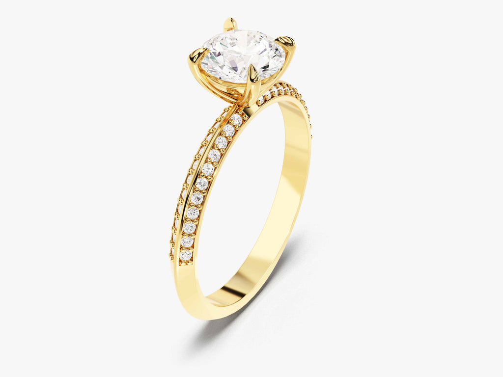 1.0CT Round Pave Set Milgrain Knife Edge Lab Grown Diamond Engagement Ring For Her