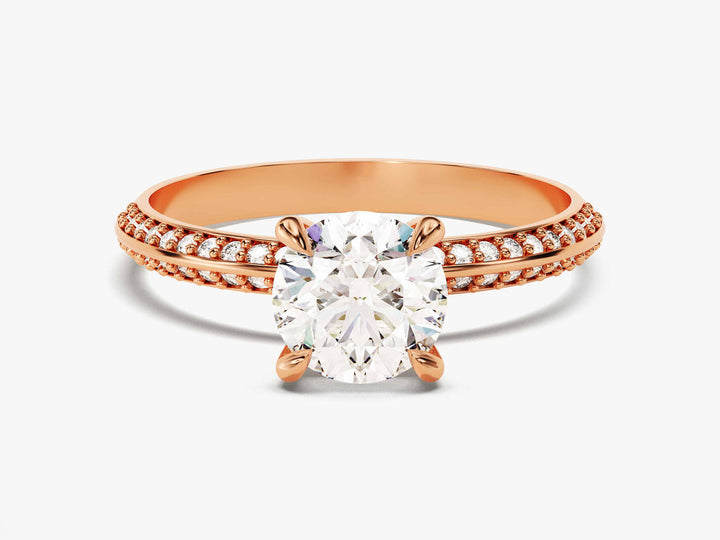 1.0CT Round Pave Set Milgrain Knife Edge Lab Grown Diamond Engagement Ring For Her