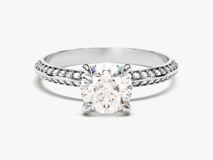 1.0CT Round Pave Set Milgrain Knife Edge Lab Grown Diamond Engagement Ring For Her