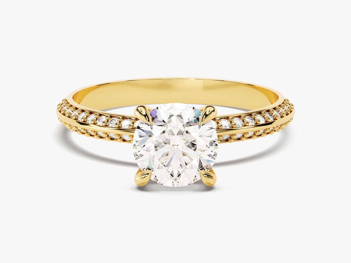 1.0CT Round Pave Set Milgrain Knife Edge Lab Grown Diamond Engagement Ring For Her