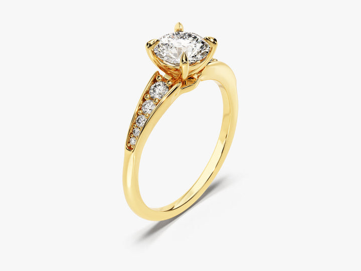 1.0CT Round Cut Pave Crown Lab Grown Diamond Engagement Ring For Her