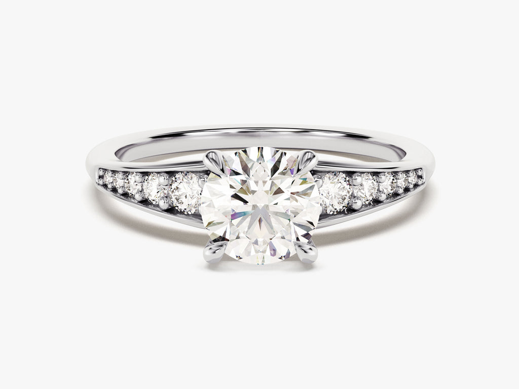1.0CT Round Cut Pave Crown Lab Grown Diamond Engagement Ring For Her