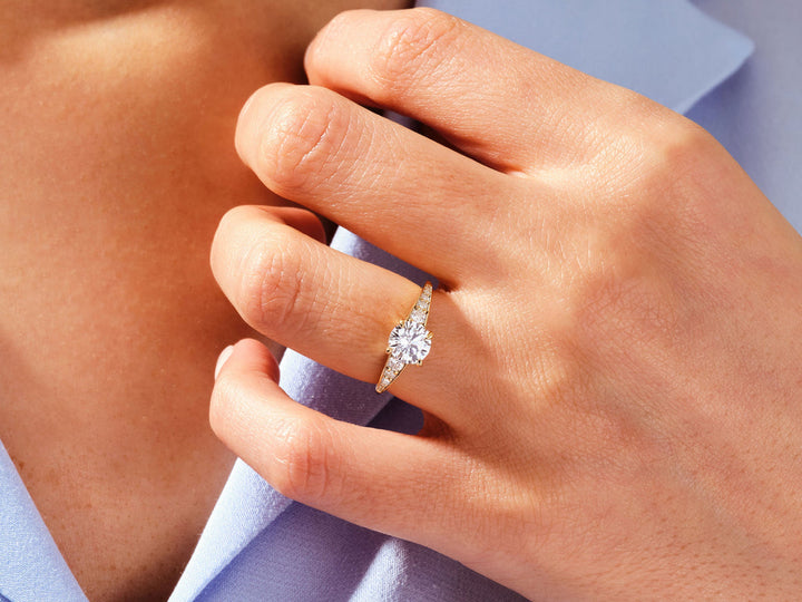 1.0CT Round Cut Pave Crown Lab Grown Diamond Engagement Ring For Her