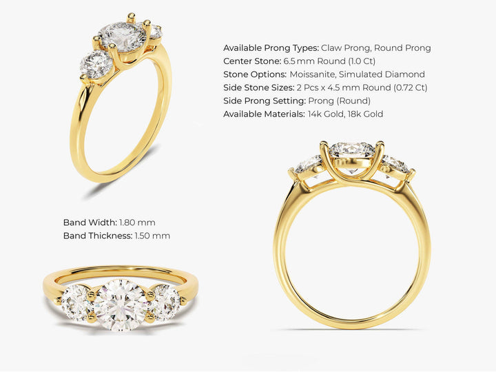 1.50CT Round Lab Grown 3 Stone Diamond Engagement Ring For Her