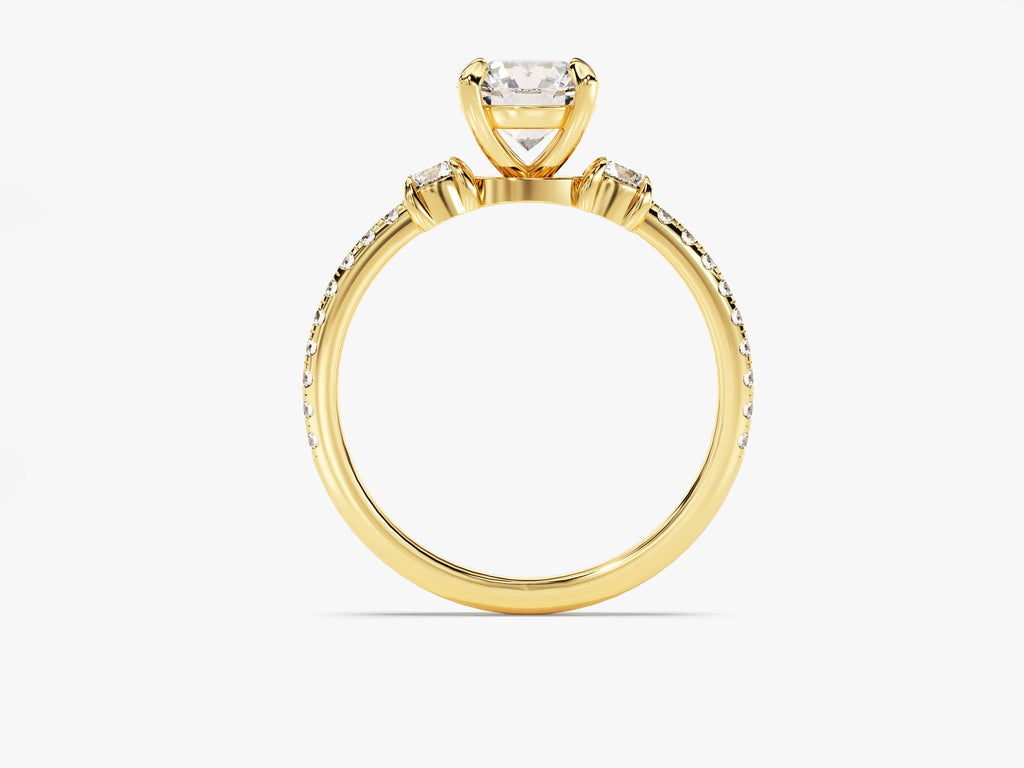1.0CT Round Cut Micro pave Trio Diamond Lab Grown Engagement Ring For Women