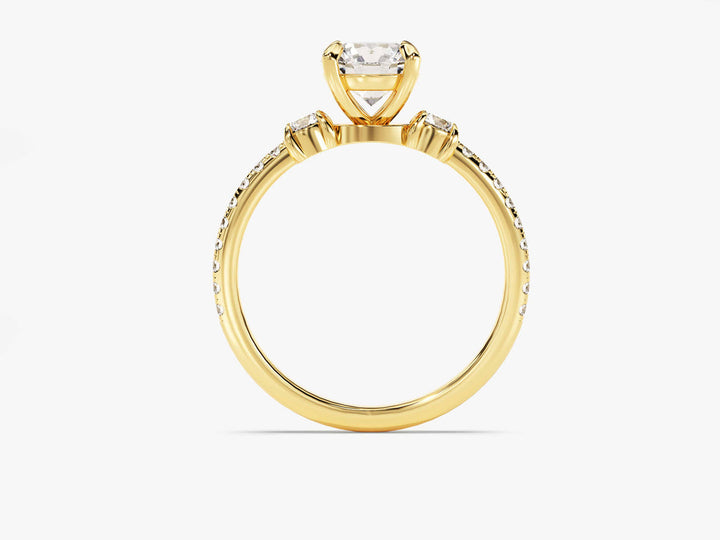 1.0CT Round Cut Micro pave Trio Diamond Lab Grown Engagement Ring For Women