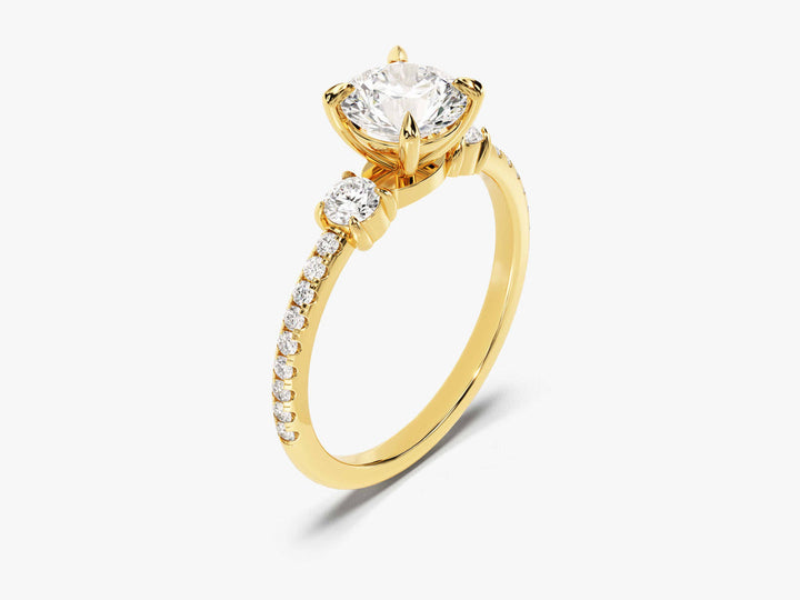 1.0CT Round Cut Micro pave Trio Diamond Lab Grown Engagement Ring For Women