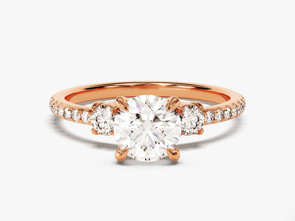 1.0CT Round Cut Micro pave Trio Diamond Lab Grown Engagement Ring For Women