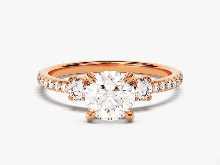 1.0CT Round Cut Micro pave Trio Diamond Lab Grown Engagement Ring For Women