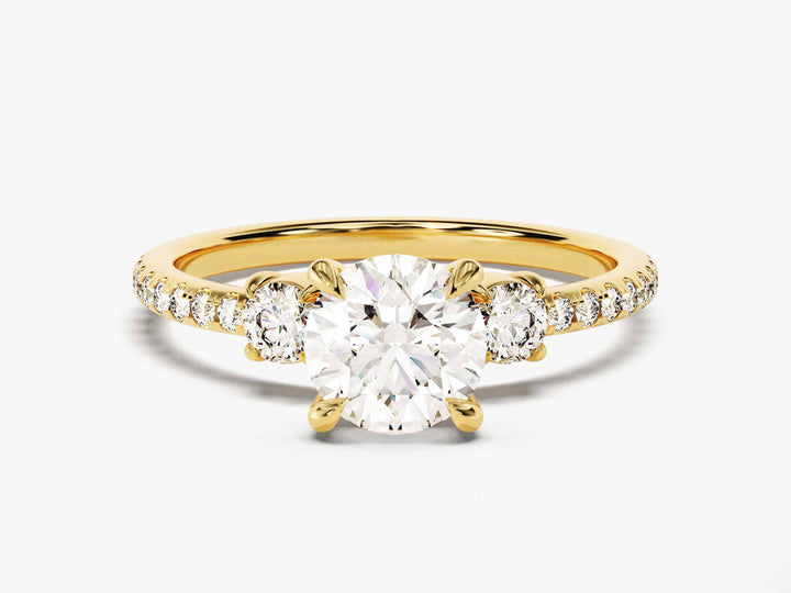 1.0CT Round Cut Micro pave Trio Diamond Lab Grown Engagement Ring For Women