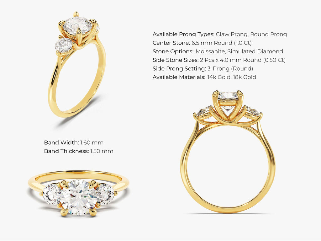 1.50CT Round Cut 3 Stone Lab Grown Diamond Engagement Ring For Her