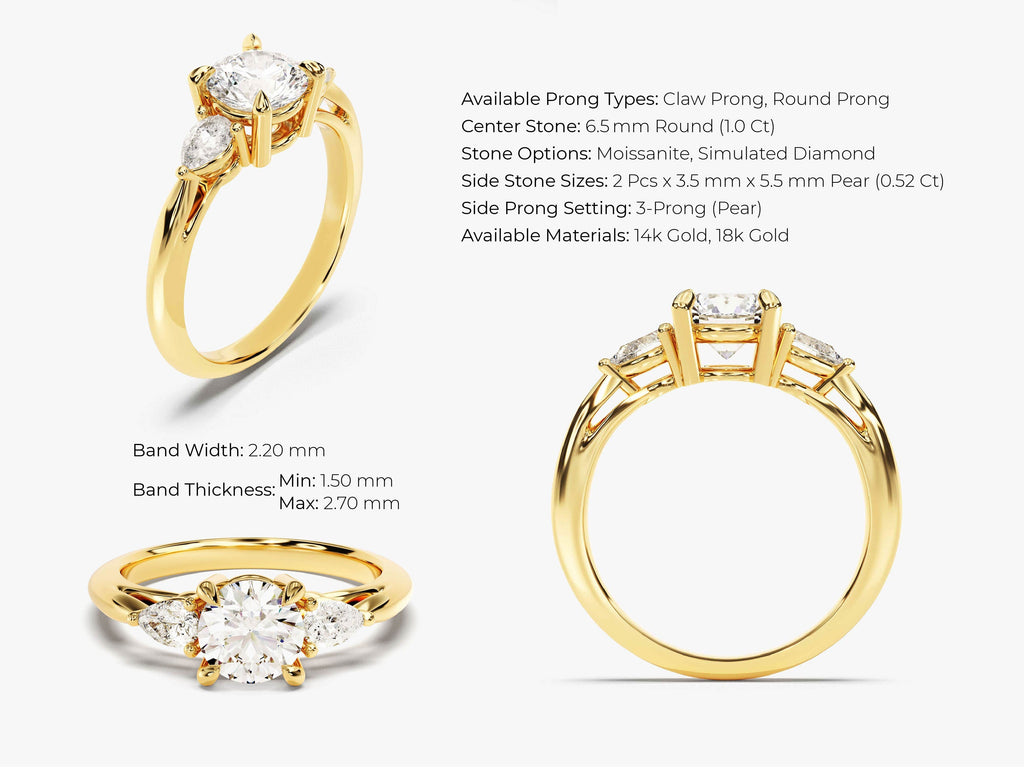 2.0CT Round Cut 3 Stone Lab Grown Diamond Engagement Ring Anniversary Gift
