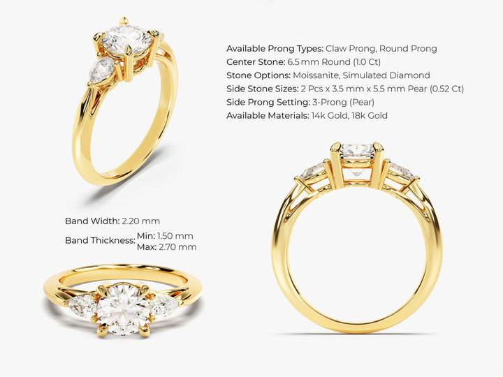 2.0CT Round Cut 3 Stone Lab Grown Diamond Engagement Ring Anniversary Gift