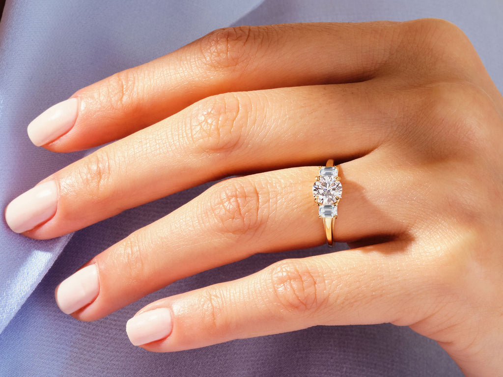 1.50CT Round Cut 3 Stone Lab Grown Diamond Engagement Ring Minimalist Wedding Ring