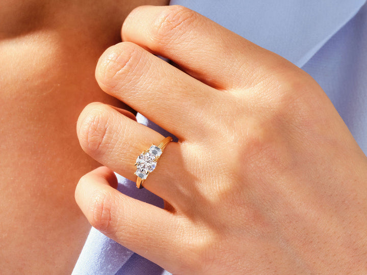 1.50CT Round Cut 3 Stone Lab Grown Diamond Engagement Ring Minimalist Wedding Ring