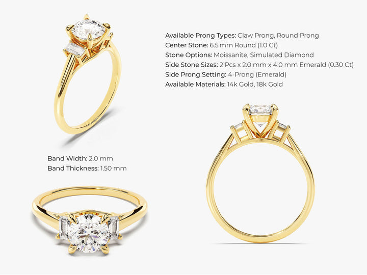 1.50CT Round Cut 3 Stone Lab Grown Diamond Engagement Ring Minimalist Wedding Ring