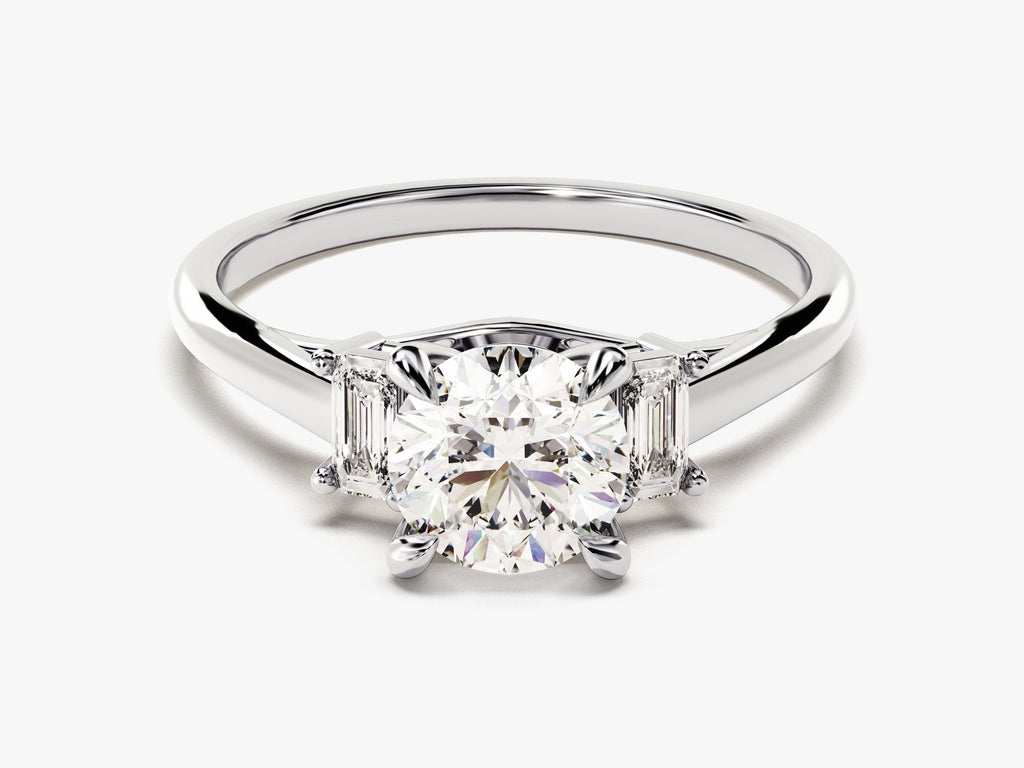1.50CT Round Cut 3 Stone Lab Grown Diamond Engagement Ring Minimalist Wedding Ring