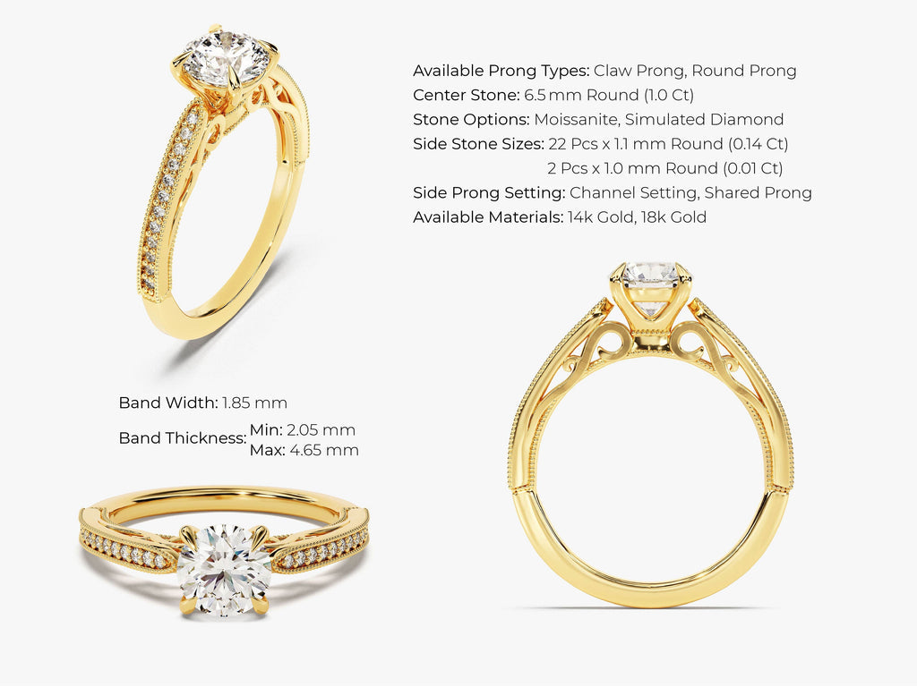 1.0CT Round Lab Grown Diamond Vintage Engagement Ring For Her