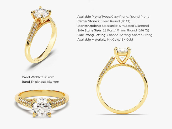 1.0CT Round Double Pave Set Lab Grown Diamond Engagement Ring For Her