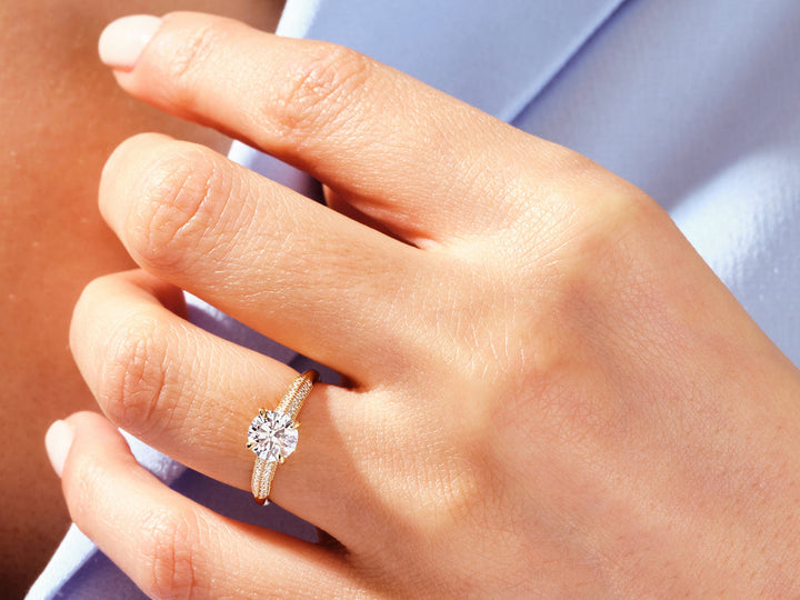 1.0CT Round Double Pave Set Lab Grown Diamond Engagement Ring For Her