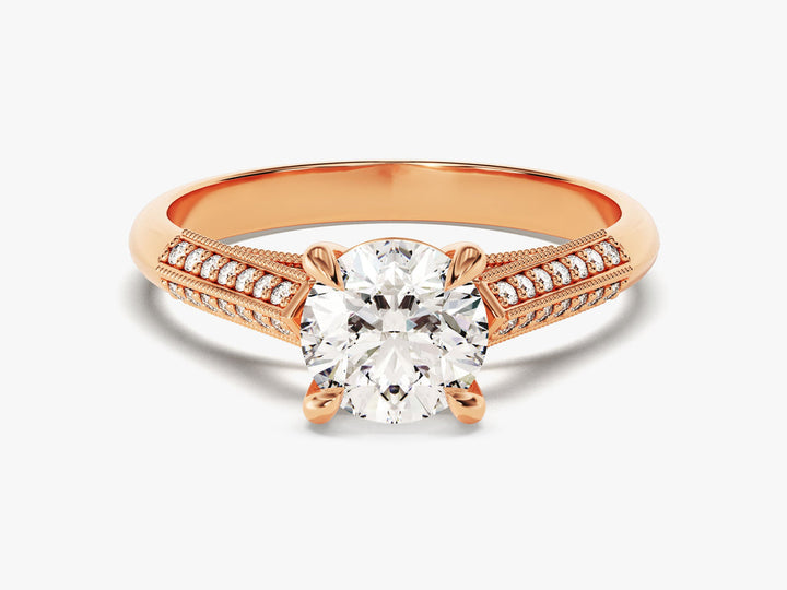 1.0CT Round Double Pave Set Lab Grown Diamond Engagement Ring For Her