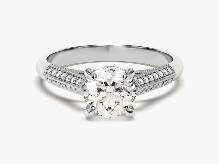 1.0CT Round Double Pave Set Lab Grown Diamond Engagement Ring For Her