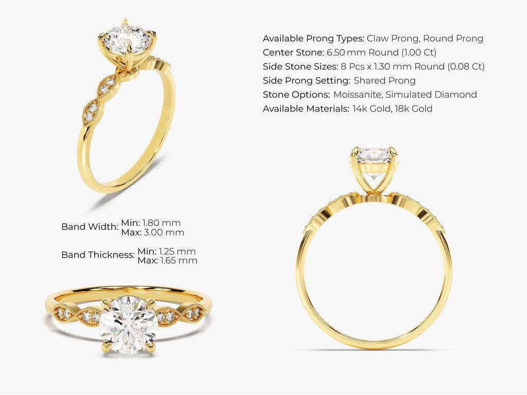 1.0CT Round Cut Vintage Lab Grown Diamond Engagement Ring For Her
