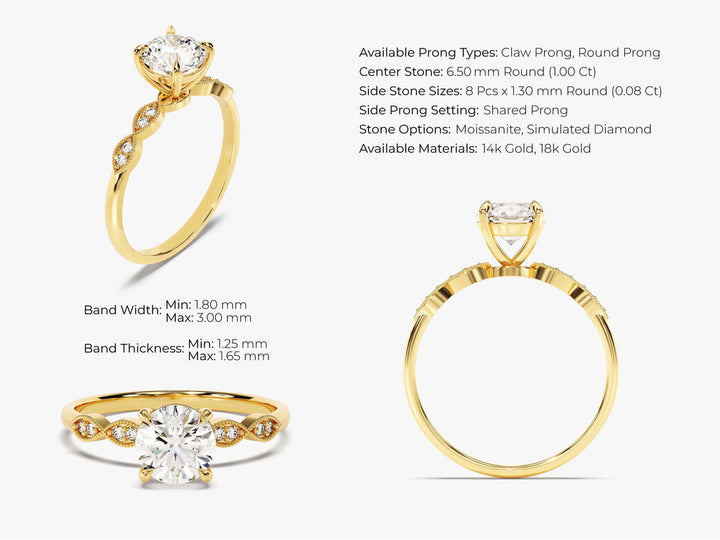 1.0CT Round Cut Vintage Lab Grown Diamond Engagement Ring For Her