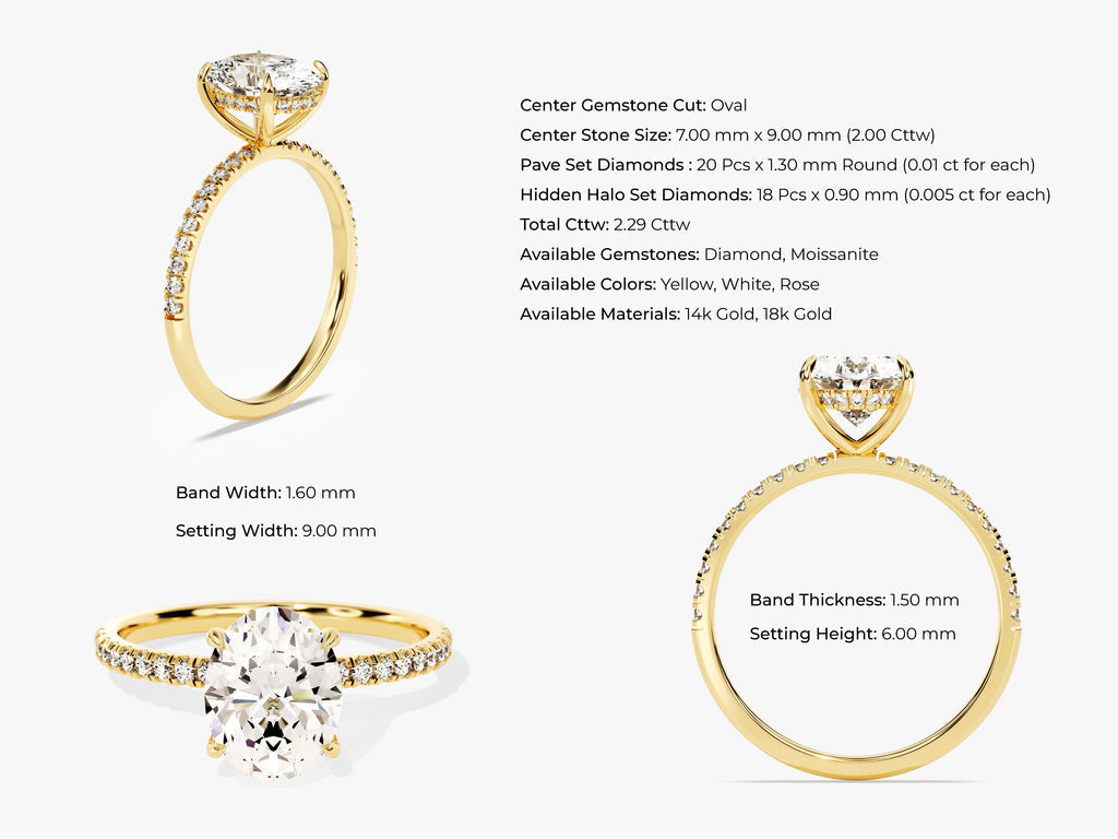 2.0CT Hidden Halo Oval Lab Grown Diamond Pave Engagement Ring For Women