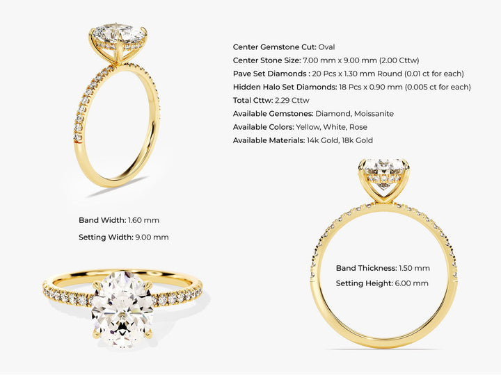 2.0CT Hidden Halo Oval Lab Grown Diamond Pave Engagement Ring For Women