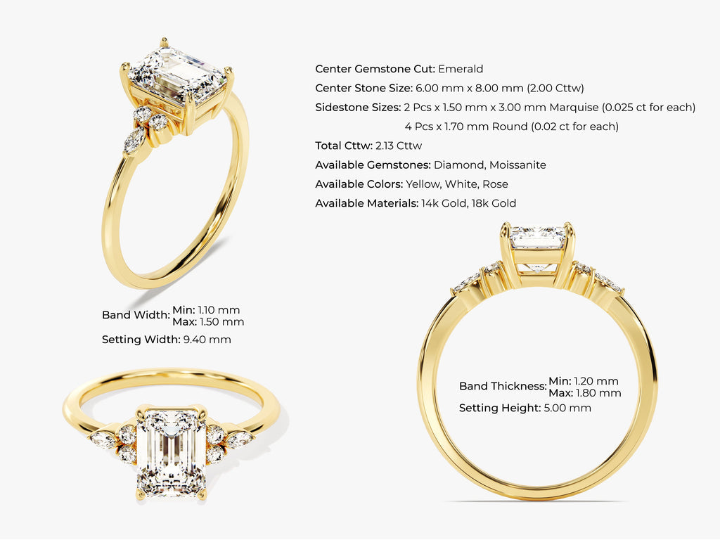 2.0CT Emerald Lab Grown Diamond Cluster Engagement Ring For Women