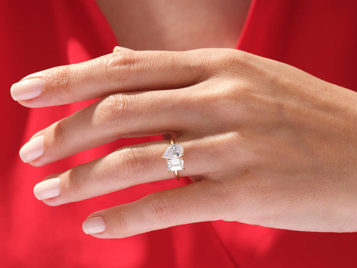 2.50CT Pear and Emerald Cut Toi et Moi Lab Grown Diamond Engagement Ring For Her