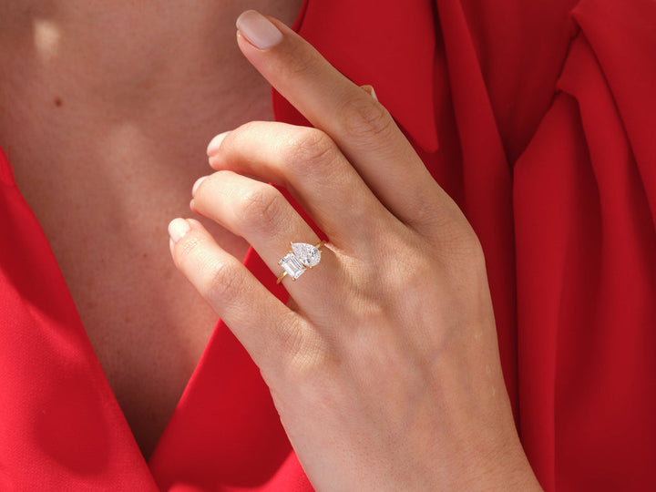 2.50CT Pear and Emerald Cut Toi et Moi Lab Grown Diamond Engagement Ring For Her