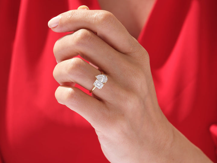 2.50CT Pear and Emerald Cut Toi et Moi Lab Grown Diamond Engagement Ring For Her