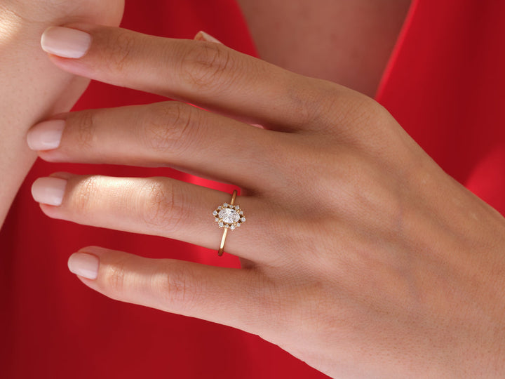 0.50CT Oval Cut Cluster Lab Grown Diamond Engagement Ring For Women