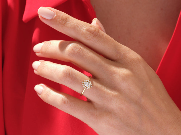 0.50CT Oval Cut Cluster Lab Grown Diamond Engagement Ring For Women