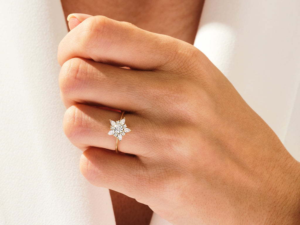 1.0CT Round Cut Floral Lab Grown Diamond Engagement Ring For Women