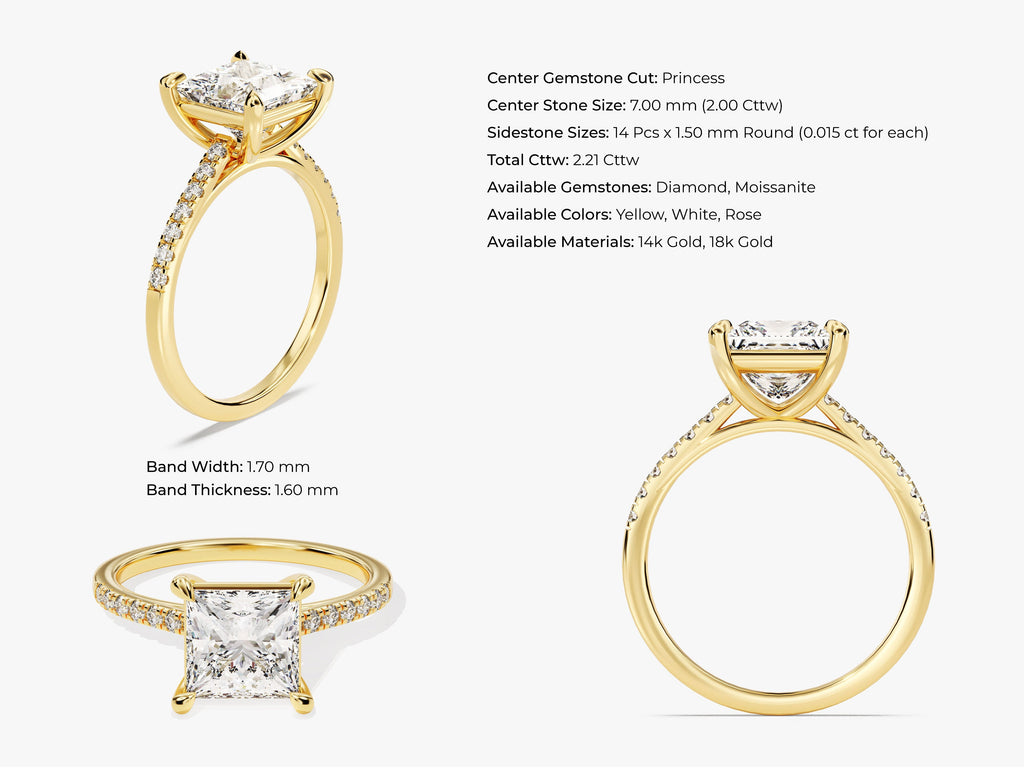 2.0CT Princess Cut Pave Lab Grown Diamond Engagement Ring For Her