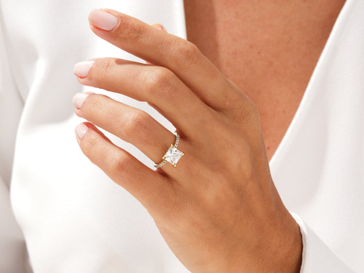 2.0CT Princess Cut Pave Lab Grown Diamond Engagement Ring For Her
