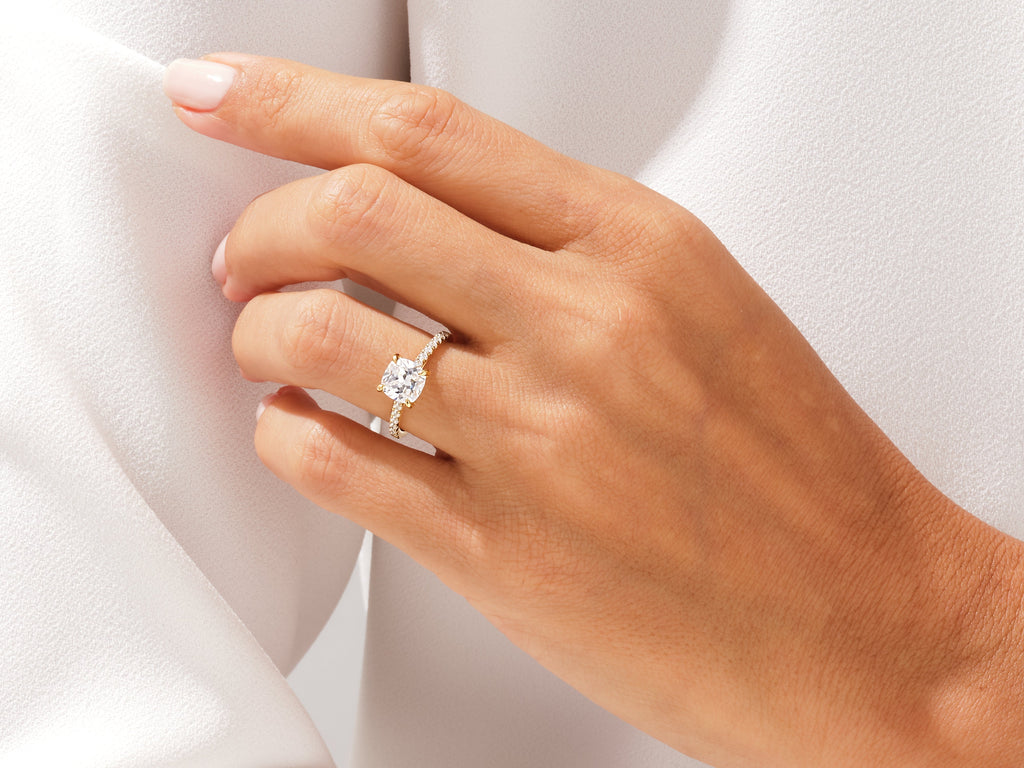 2.0CT Cushion Lab Grown Diamond Pave Engagement Ring For Women
