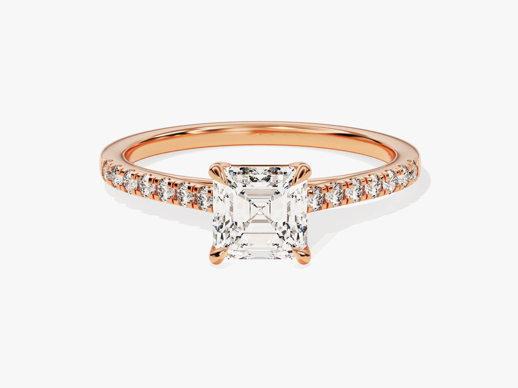 1.0CT Asscher Cut Pave Lab Grown Diamond Engagement Ring Minimalist Engagement Ring