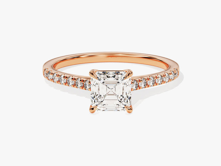 1.0CT Asscher Cut Pave Lab Grown Diamond Engagement Ring Minimalist Engagement Ring