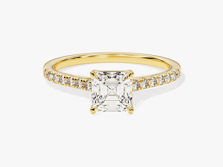 1.0CT Asscher Cut Pave Lab Grown Diamond Engagement Ring Minimalist Engagement Ring