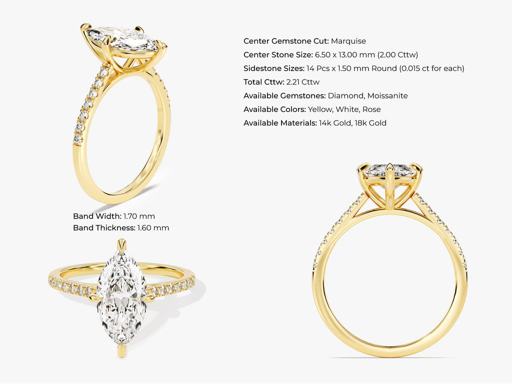 2.0CT Marquise Cut Pave Diamond Lab Grown Engagement Ring For Her