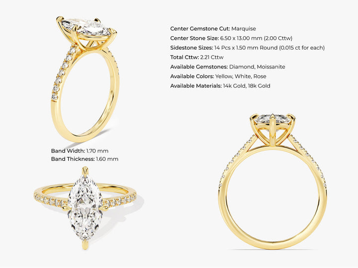 2.0CT Marquise Cut Pave Diamond Lab Grown Engagement Ring For Her