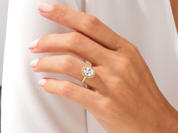 2.0CT Oval Cut Halo Lab Grown Diamond Pave Engagement Ring For Her
